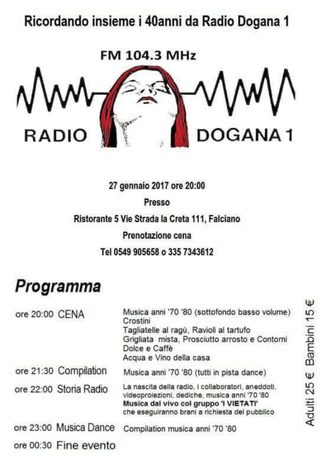 Programma festa 40 anni Radio Dogana 1